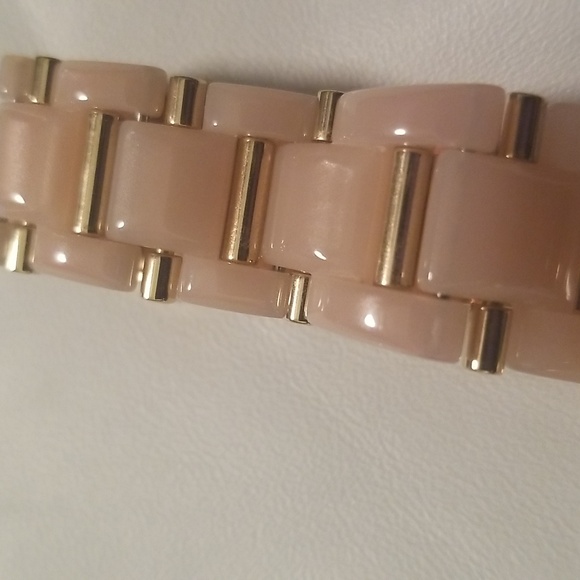 Women's Michael Kors Stainless Steel Pink Resin & Goldtone Link Bracelet Band - Picture 7 of 11
